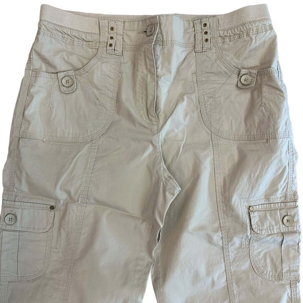 Chico's lightweight utility style mid rise pants light tan cropped capri length - Picture 3 of 15